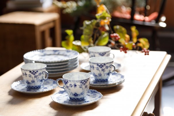 ブルーフルーテッド/フルレース コーヒーセット 15点(コーヒーカップ5/ソーサー5/ケーキプレート5)