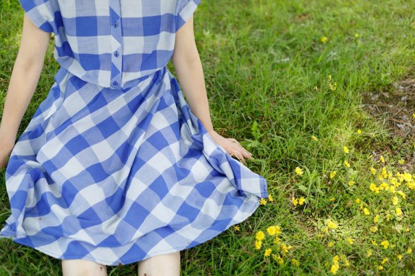 北欧ヴィンテージ/ワンピース/ブルーギンガムチェック【ヨーロッパ古着】