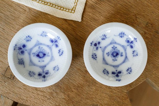 ブルーフルーテッド/プレーン 豆皿2枚セット 7.5cm