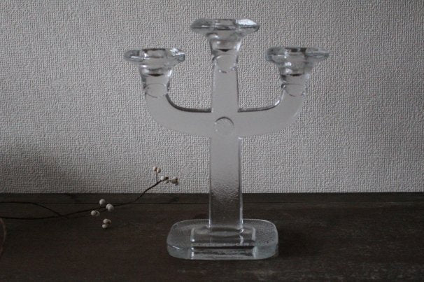 スウェーデン ヴィンテージ グラスキャンドルホルダー 3連