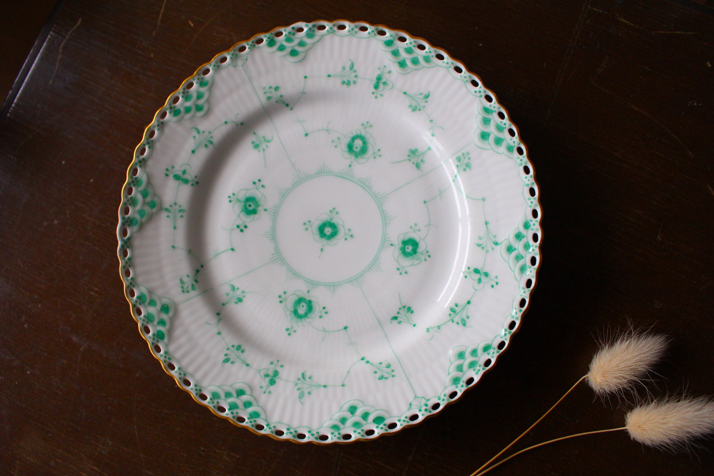 ロイヤルコペンハーゲン/グリーンーフルーテッド/フルレース 17.5cm ケーキプレート (1890年代)