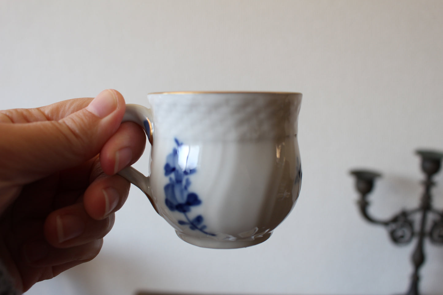 ロイヤルコペンハーゲン/ブルーフラワー/カーブ 蓋つきクリームカップ&ソーサー(マスタードカップ/チョコレートカップ)2客セット