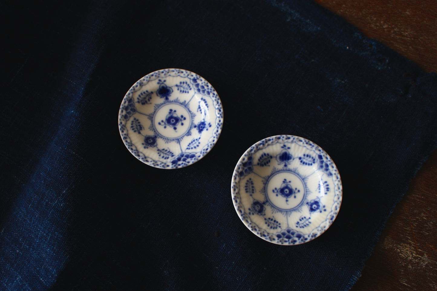 ロイヤルコペンハーゲン/ブルーフルーテッド/ハーフレース 豆皿・バターパッド7.3cm 2枚セット