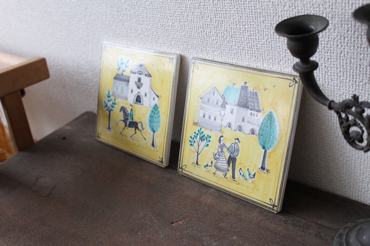 フリッツ・ハウスマン/Flitz Hausmann ヴィンテージ 絵タイル 2枚セット /鍋敷き・コースター