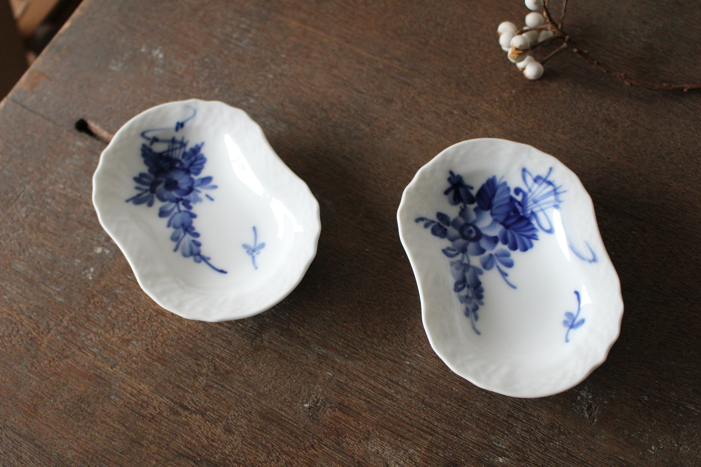ロイヤルコペンハーゲン/ブルーフラワー/カーブ　楕円豆皿・バターパッド2枚セット