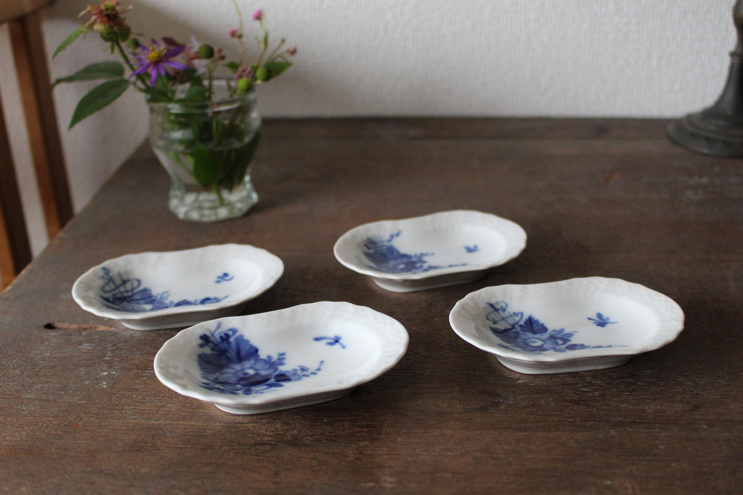 ロイヤルコペンハーゲン/ブルーフラワー/カーブ　楕円豆皿・バターパッド4枚セット